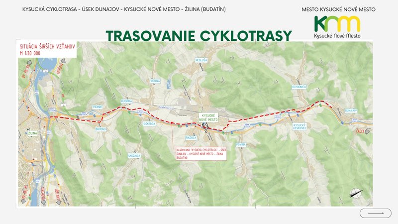 Kľúčový termín pre cyklistické prepojenie Kysúc a Žiliny - mapa cyklotrasy