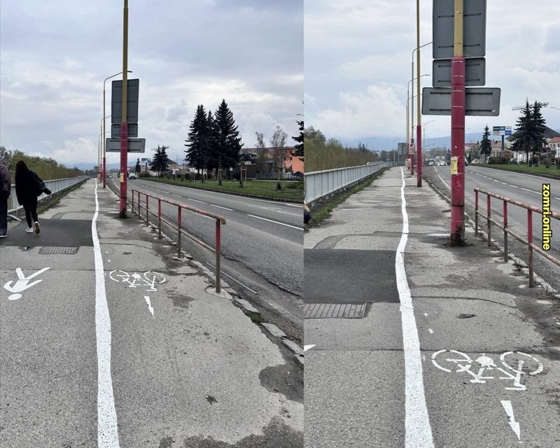 Stĺpy v strede cesty - Ružomberčanov nahneval nový cyklochodník