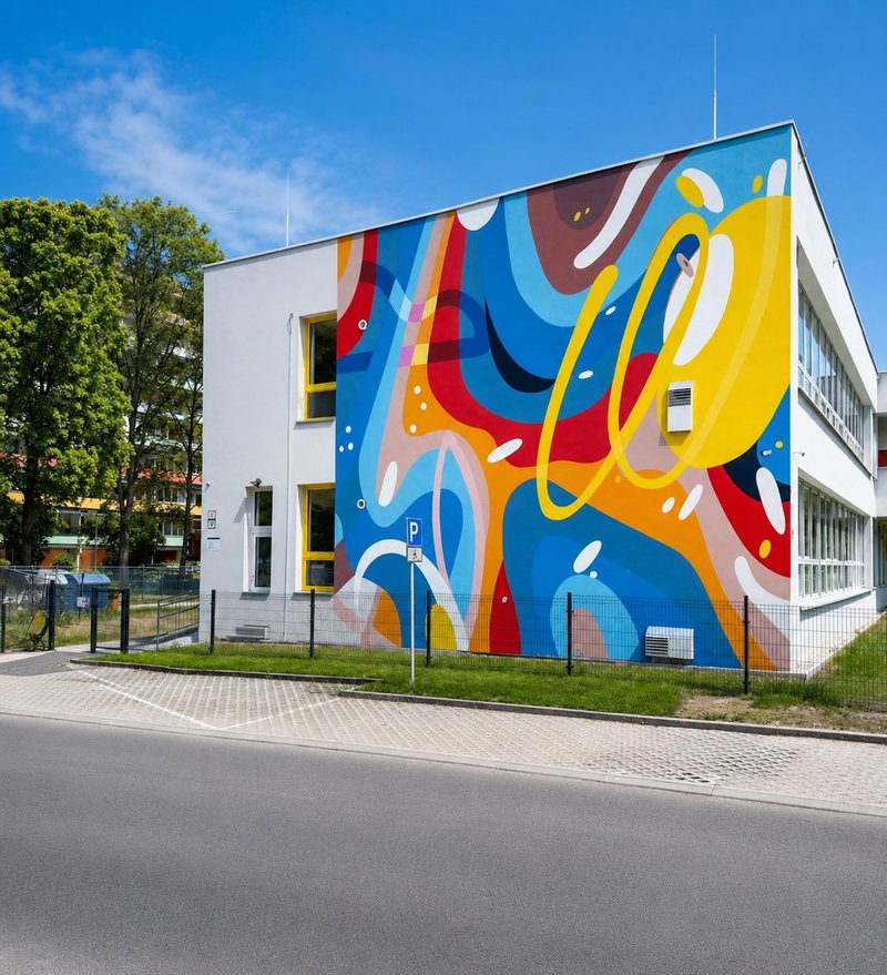Umenie vo verejnom priestore - Areál Materskej školy Borodáča v Žiline zdobí nový mural