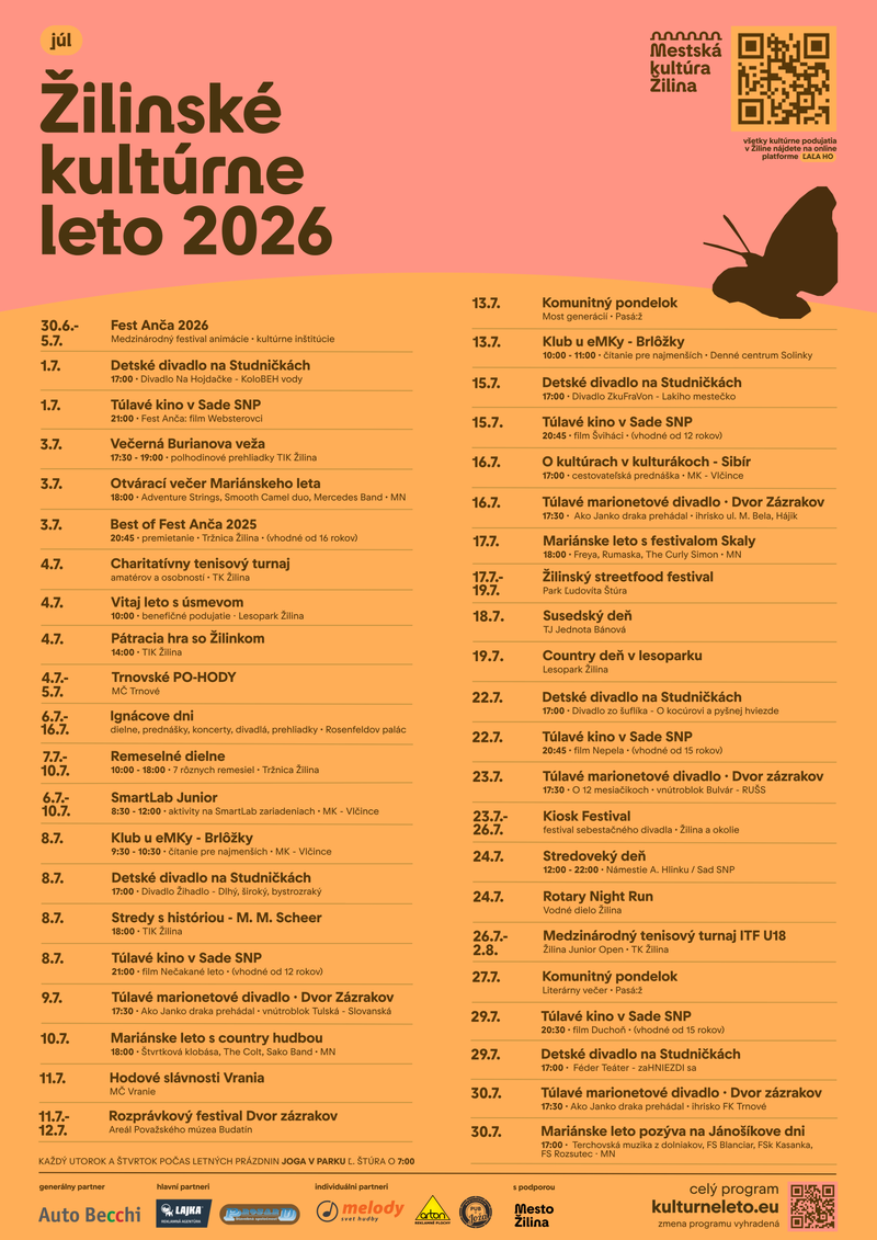 Žilinské kultúrne leto 2026 - Kompletný program