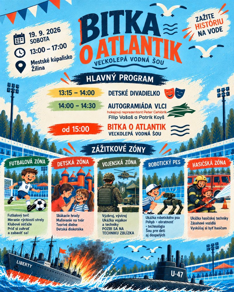 Žilinské mestské kúpalisko hostí rodinné podujatie Bitka o Atlantik, lákadlom je vodná šou aj známi športovci